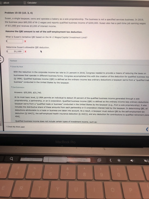  Calculator eBook Problem 15-33 (LO. 3, 4) Susan, a single taxpayer,
