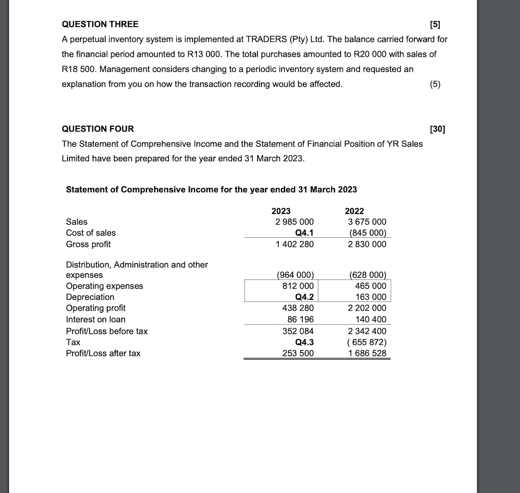  QUESTION THREE [5] A perpetual inventory system is implemented at TRADERS