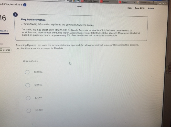  n Il Chapters 6 to 8 Saved Help Save& Exit Submit