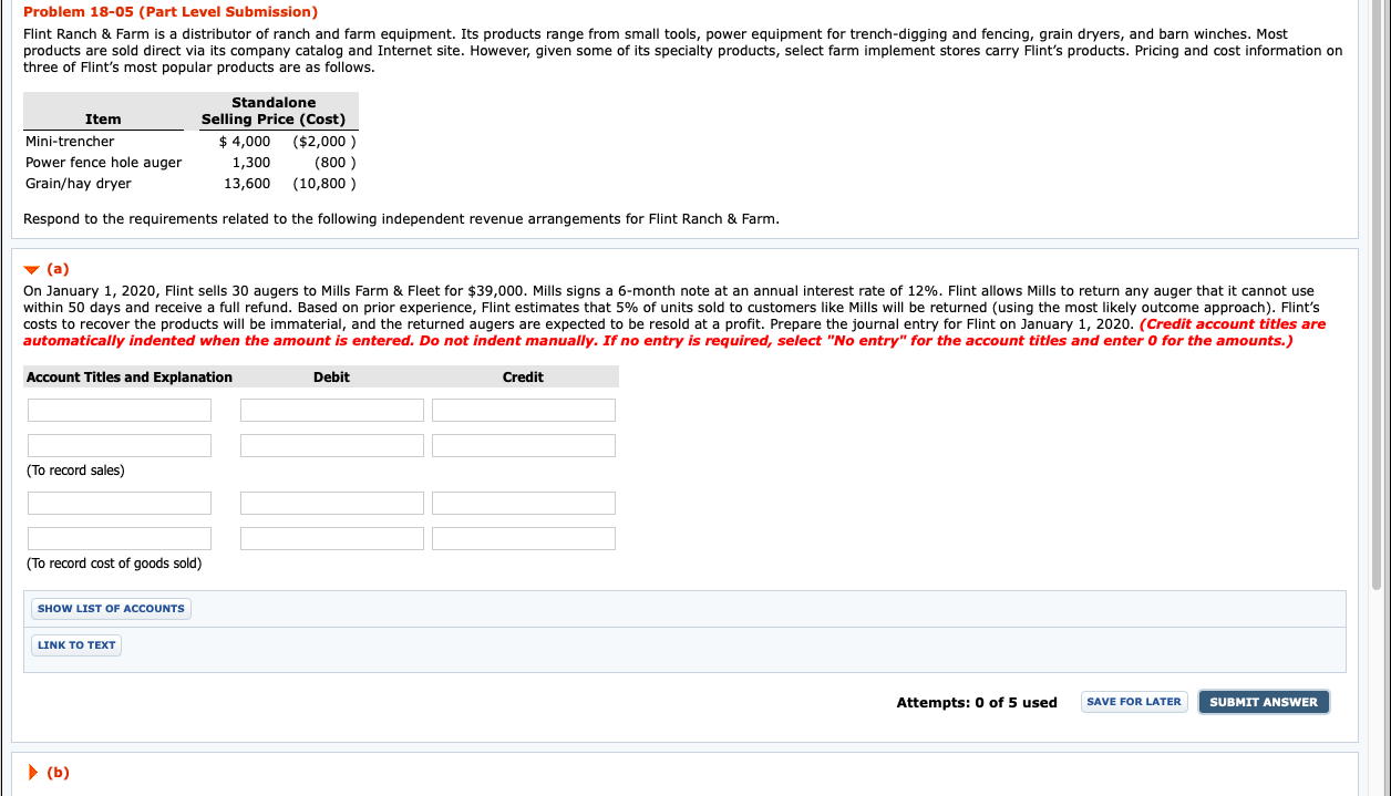  Problem 18-05 (Part Level Submission) Flint Ranch & Farm is a