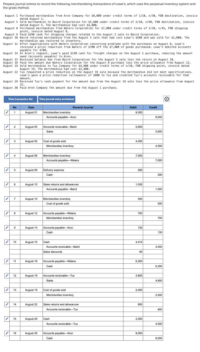  Problem 4-2A (Algo) Preparing journal entries for merchandising activities LO P1,