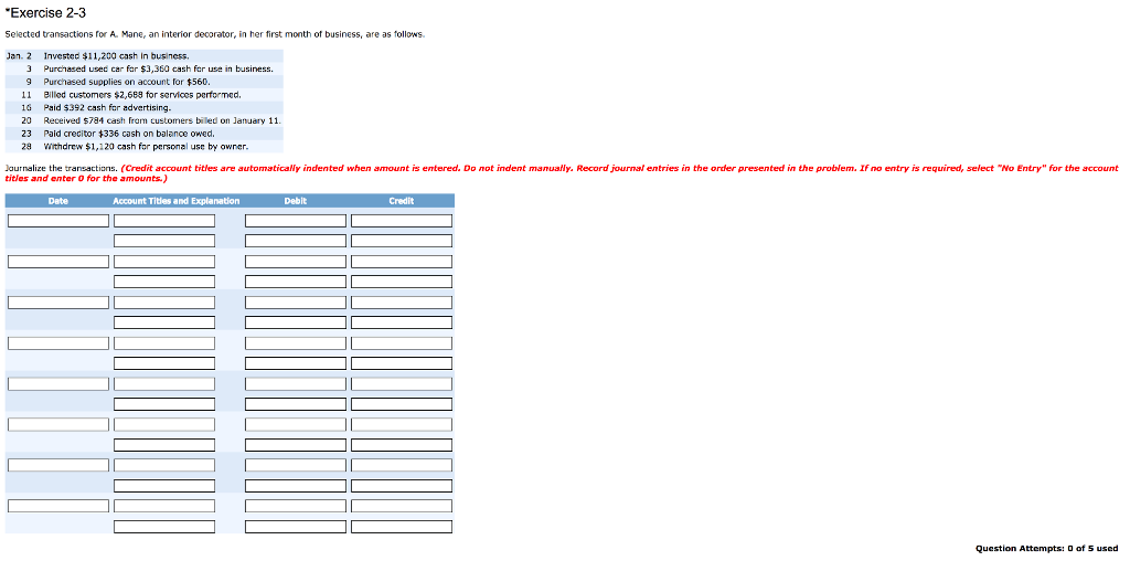 Exercise 2-3 n ot ror tor 20 23 $336 ash on t