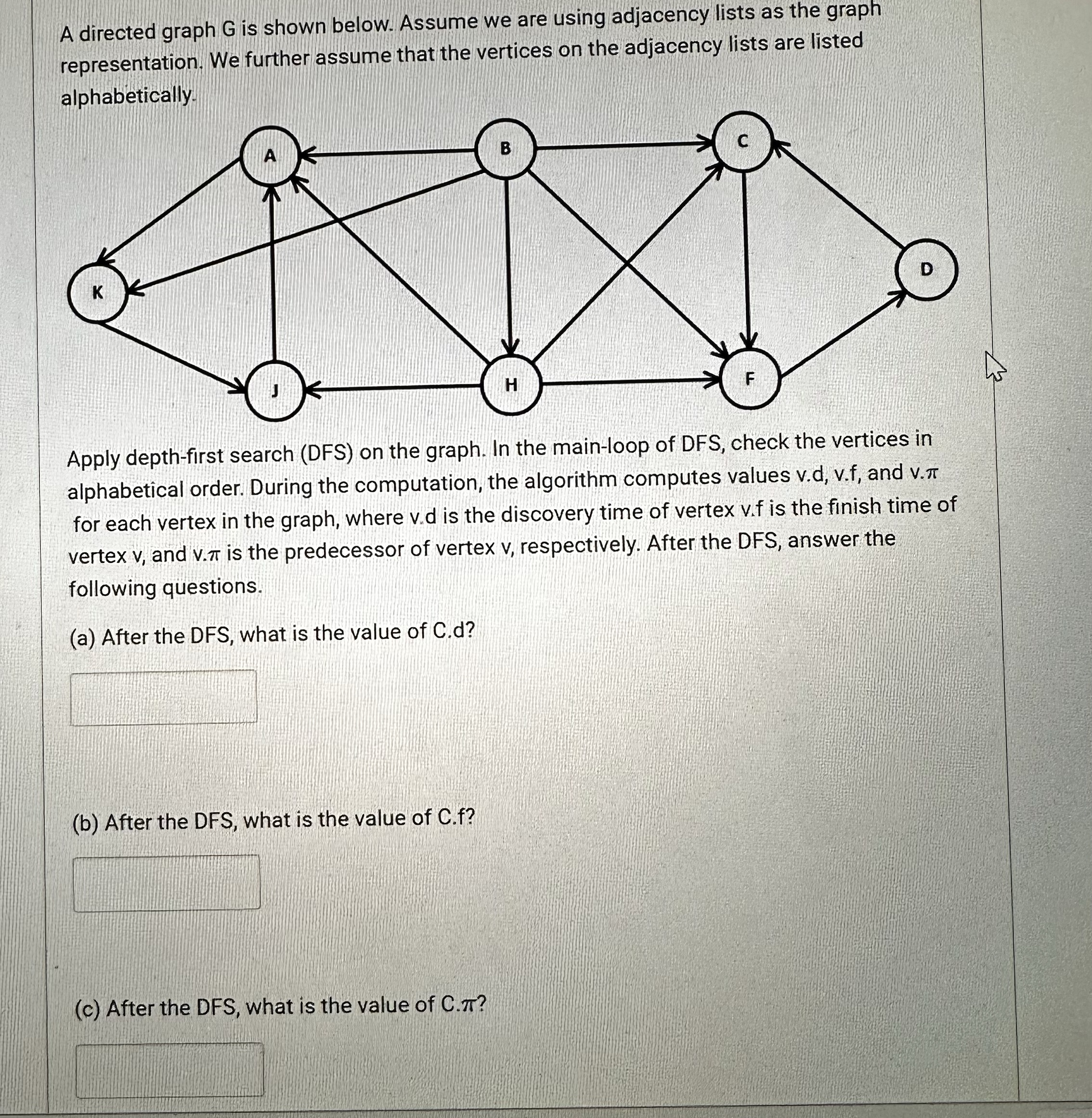 A directed graph G is shown below. Assume we are using