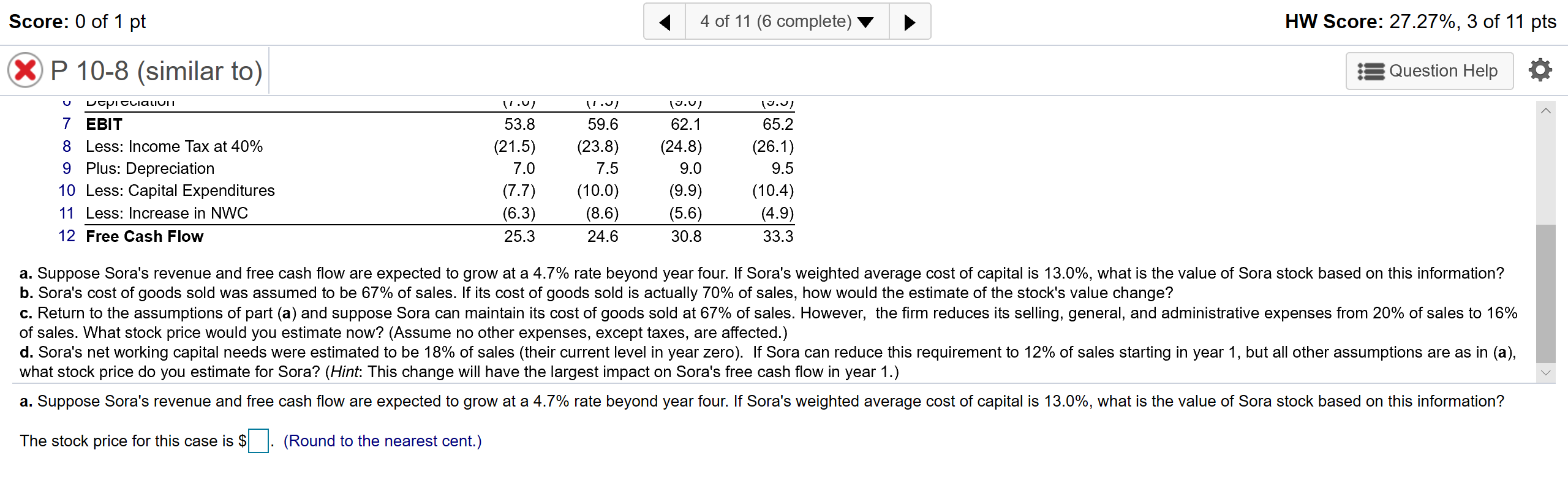 the following projected free cash flow for the next four years: 0