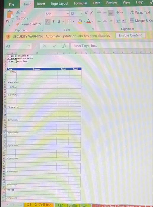 on November 1, 2024 called Juno's Toys inc. The following information is