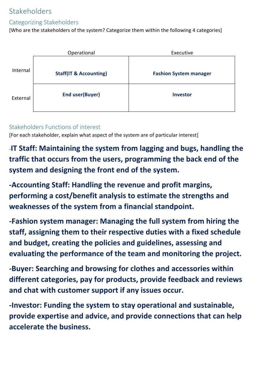 the business for which your teams is developing an information system) Creating