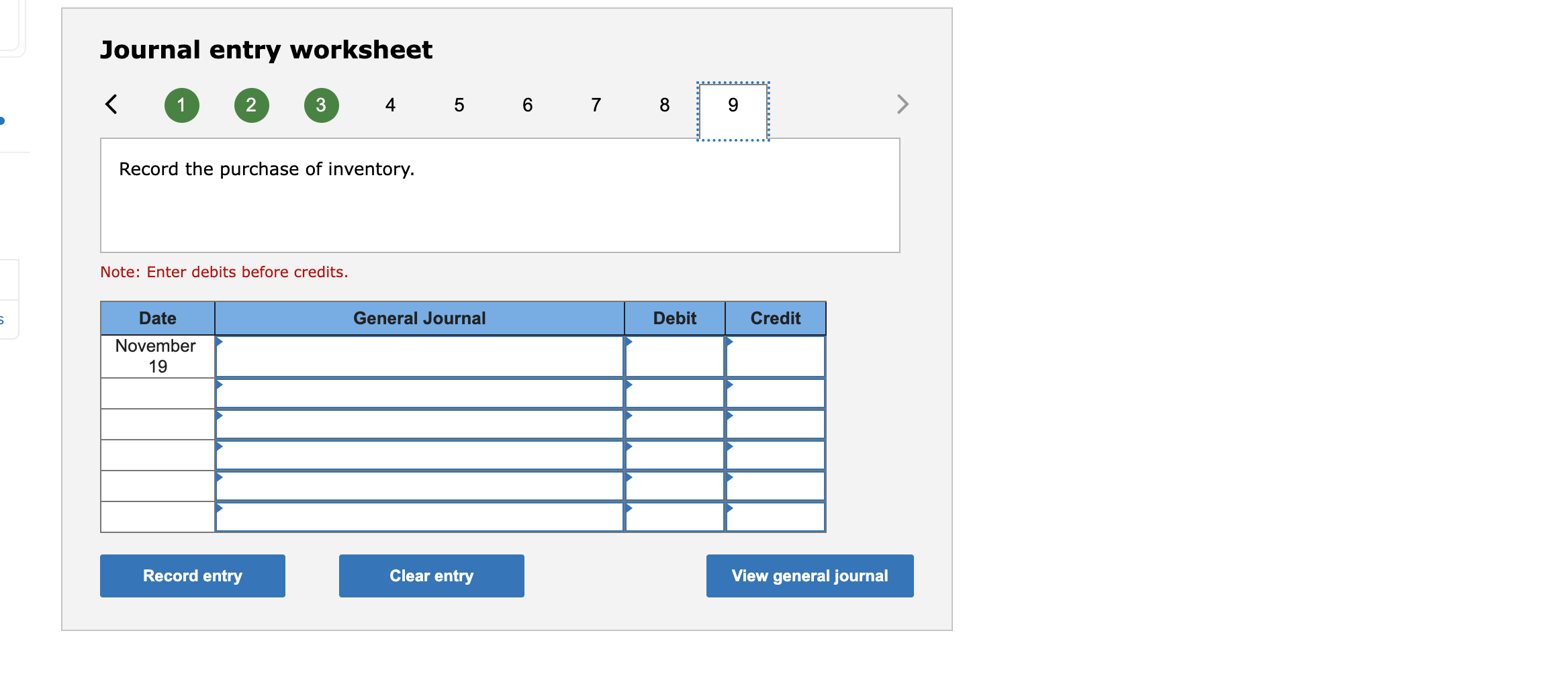 entry worksheet INote: tnter aebits berore creaits. Required information [The following information