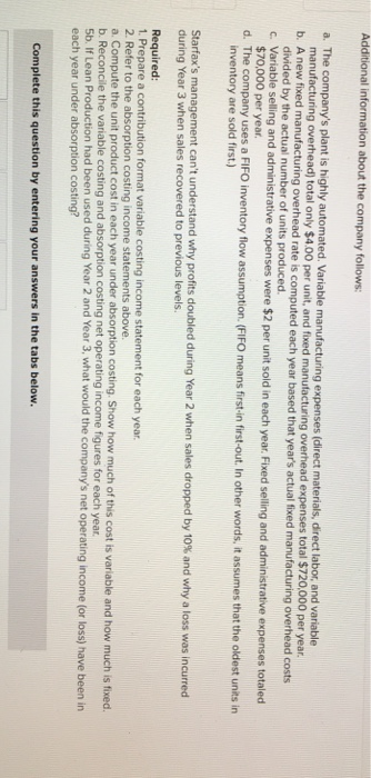 and Production; Lean Production [LO6-1, LO6-2, LO6-3 Starfax, Inc.,manufactures a small part