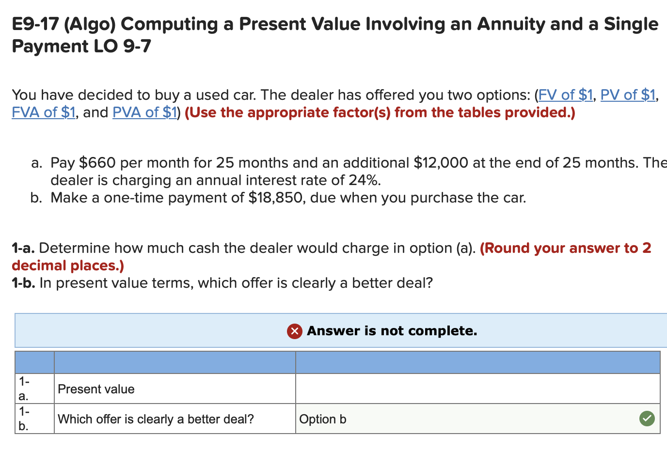 E9-17 (Algo) Computing a Present Value Involving an Annuity and a