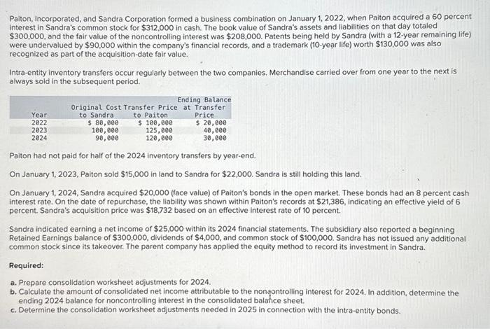 this problem, thanks! Consolidation Worksheet Entries Prepare Entry I to eliminate the