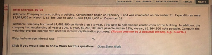 CALCULATOR FULL SCREEN PRINTER VERSION BACK NEXT Brief Exercise 10-03 Wildhorse