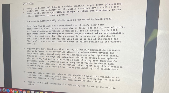  QUESTIONS 1. Using the historical data as a guide, construct a