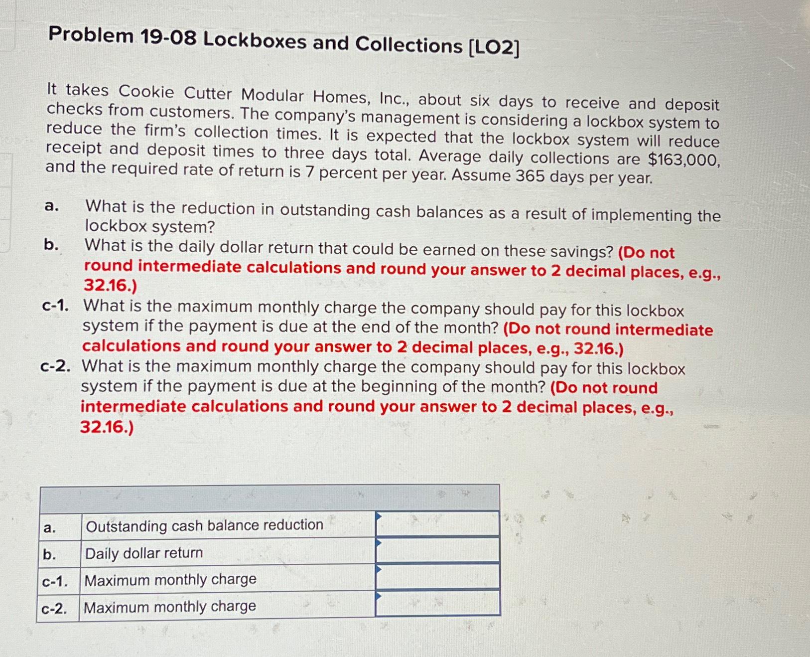 Problem 19-08 Lockboxes and Collections [LO2] It takes Cookie Cutter Modular