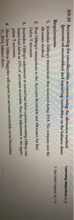  E9-19 Accounting for uncollectible accounts using the allowance method Learning ob