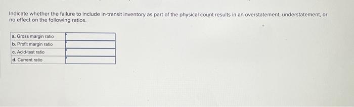  Indicate whether the failure to include in-transit inventory as part of
