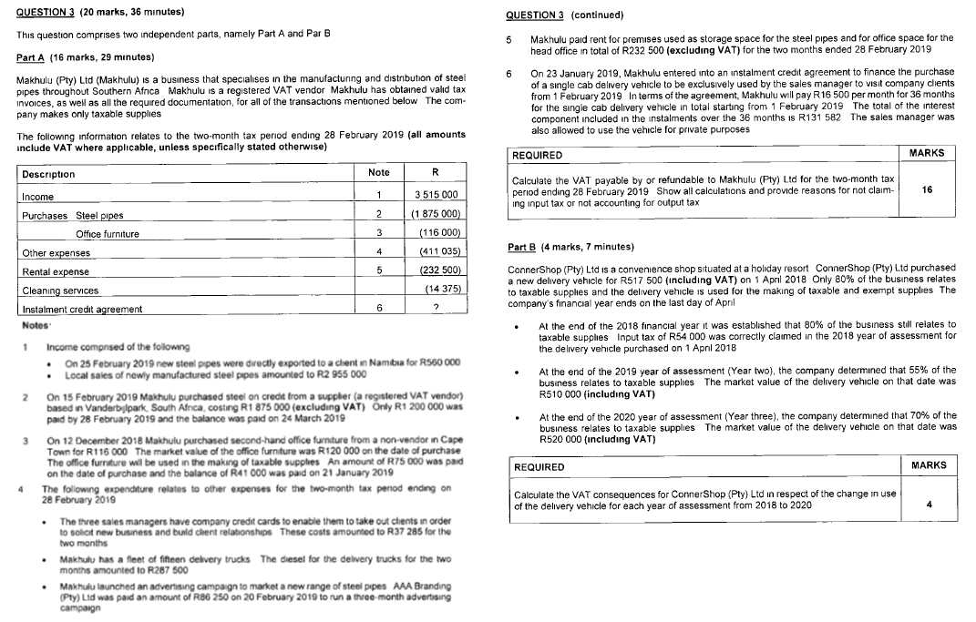 QUESTION 3 (20 marks, 36 minutes) QUESTION 3 (continued) This question