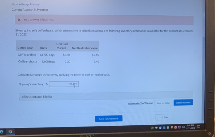  Show Attempt History Current Attempt in Progress X Your answer is
