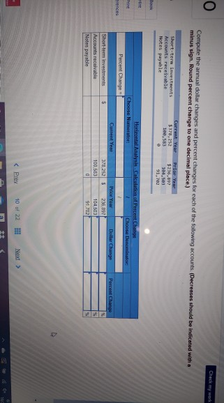  0 Oreck my work Compute the annual dollar changes and percent