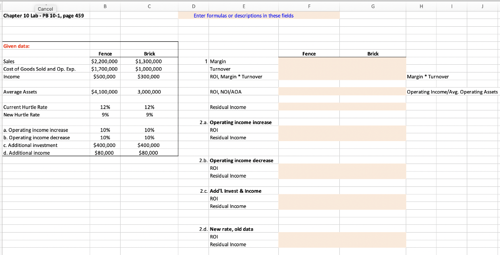  B Cancel Chapter 10 Lab - PB 10-1, page 459 Enter