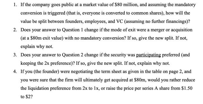 with the following term sheet for a series A funding round: Amount