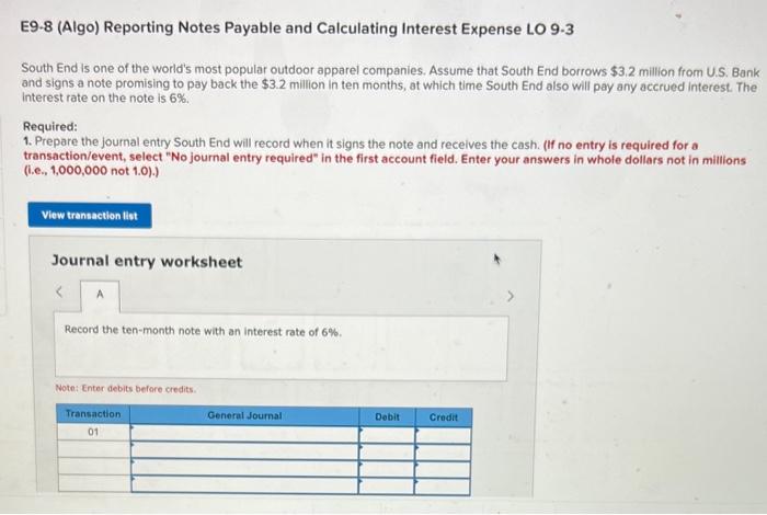  E9-8 (Algo) Reporting Notes Payable and Calculating Interest Expense LO 9-3