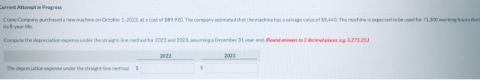  Current Attempt in Progress Crane Company purchased a new machine on