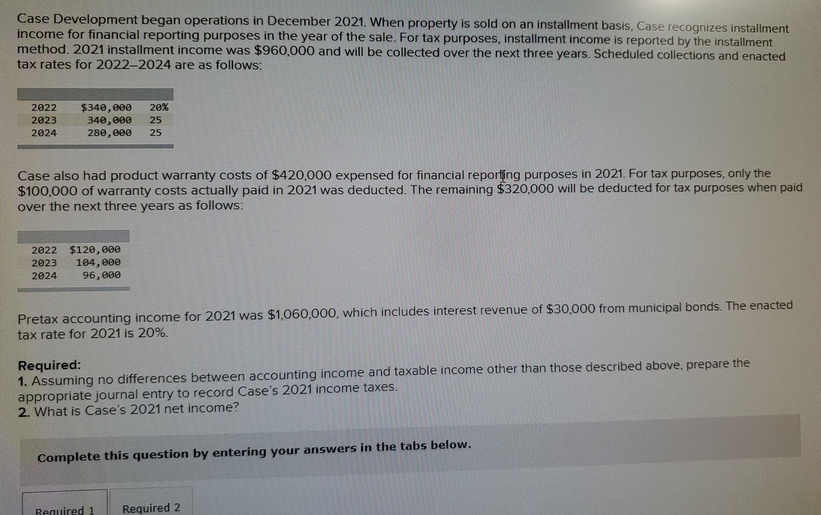  Case Development began operations in December 2021. When property is sold