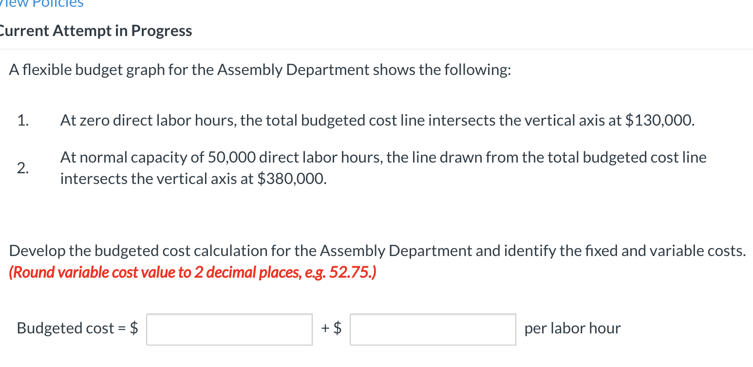  Policies Current Attempt in Progress A flexible budget graph for the