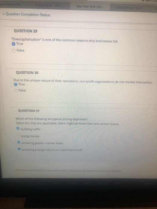  Take Test: BUS 100 Question Completion Status QUESTION 29 Overcapitalization" is