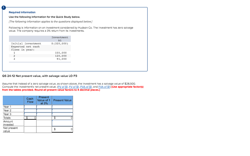  Required information Use the following information for the Quick Study below.