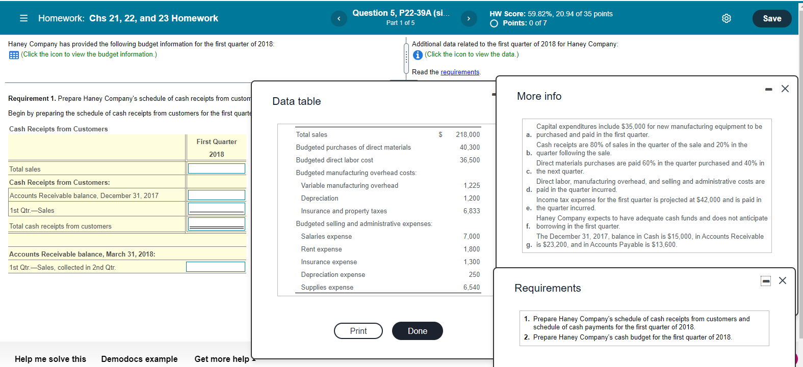  = Homework: Chs 21, 22, and 23 Homework Question 5, P22-39A