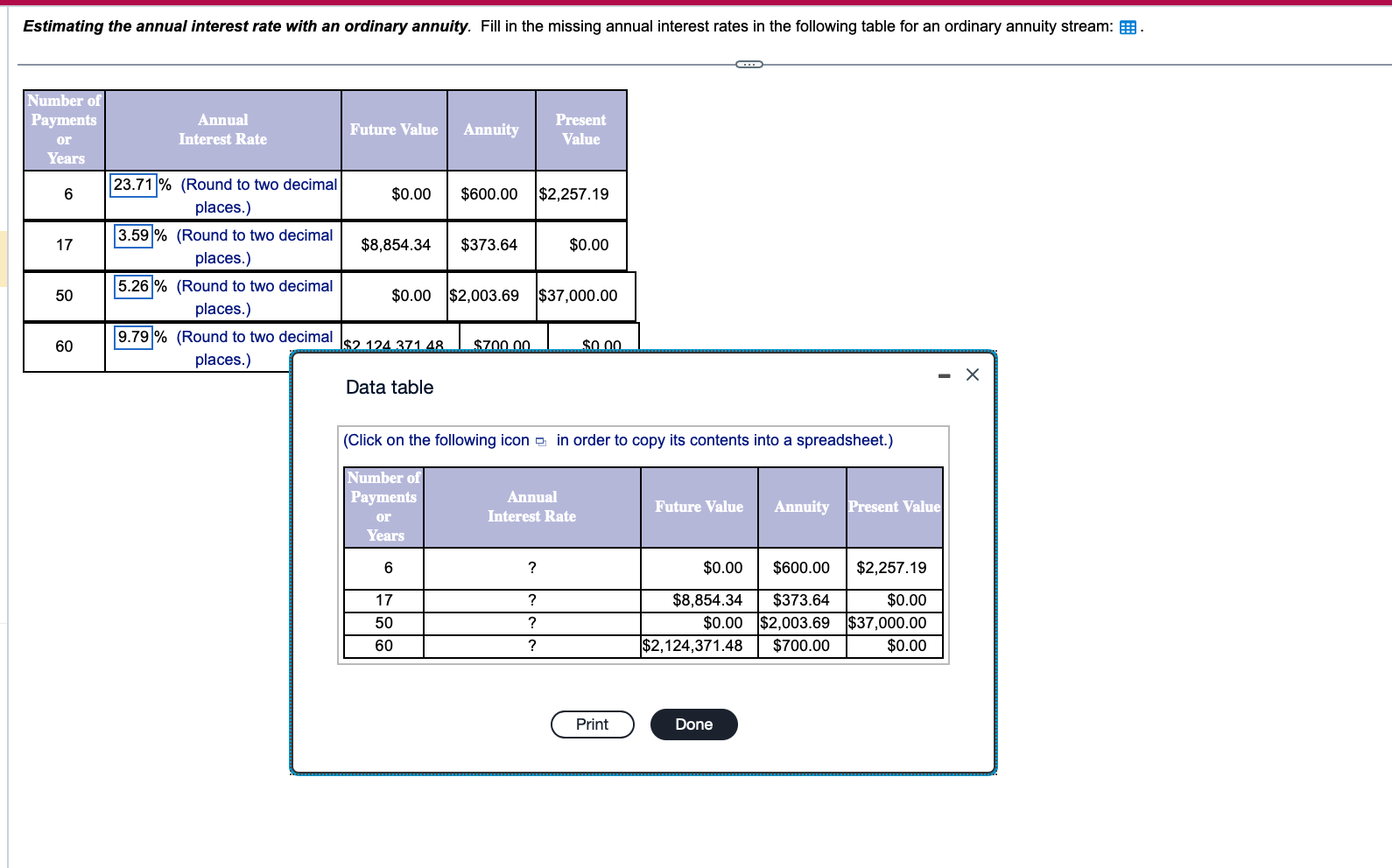 Estimating the annual interest rate with an ordinary annuity. Fill in the