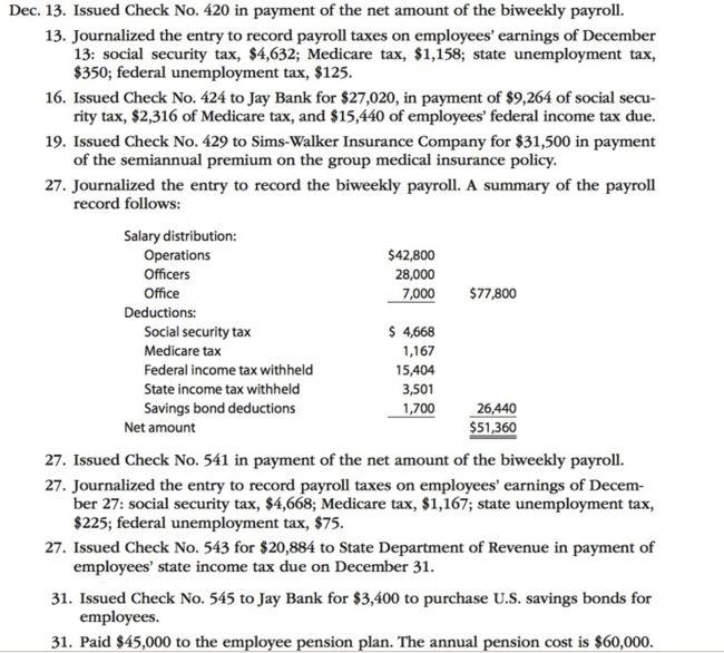 December 1 of the current year: 211 Salaries Payable 218 Bond Deductions