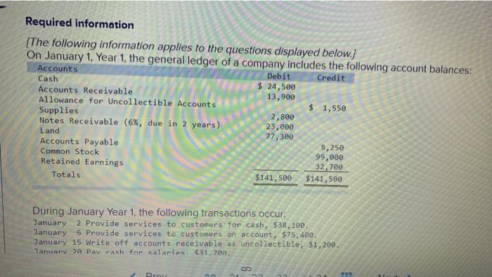 Year 1. the following transactions occur: January 2 Provide services to customers