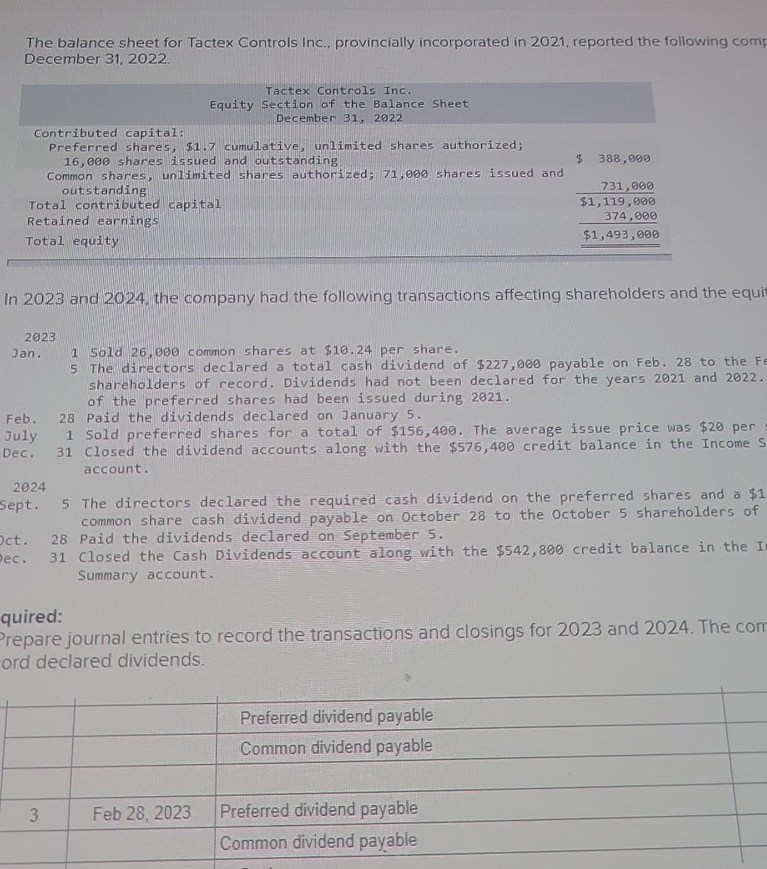 provide answer in exact format The balance sheet for Tactex Controls