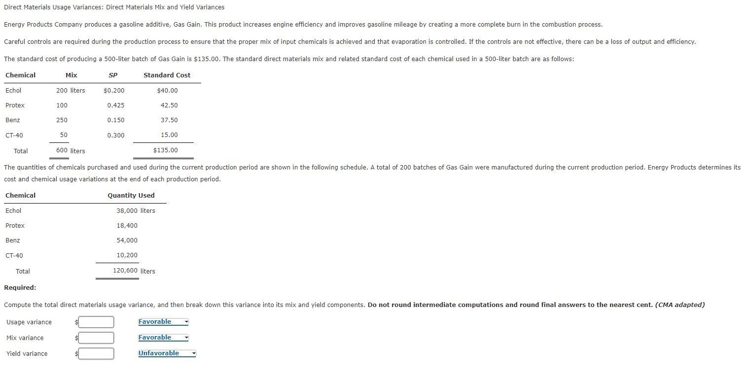 CTRL+F to clear any blur Direct Materials Usage Variances: Direct Materials Mix