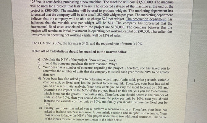  answer using excel please 123 Inc. is considering purchasing a new
