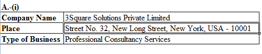  Required A.-0) Companv Name 3Square Solutions Private Limited Place Type of