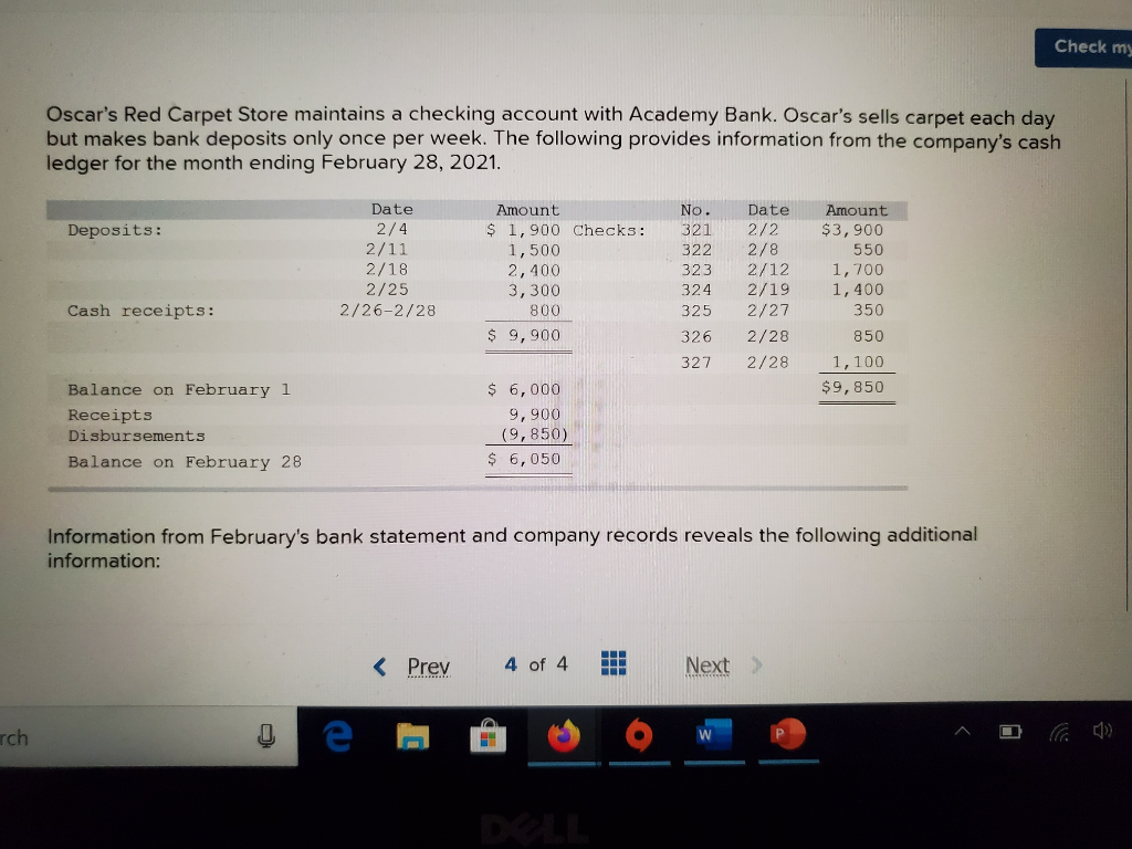  Check my Oscar's Red Carpet Store maintains a checking account with