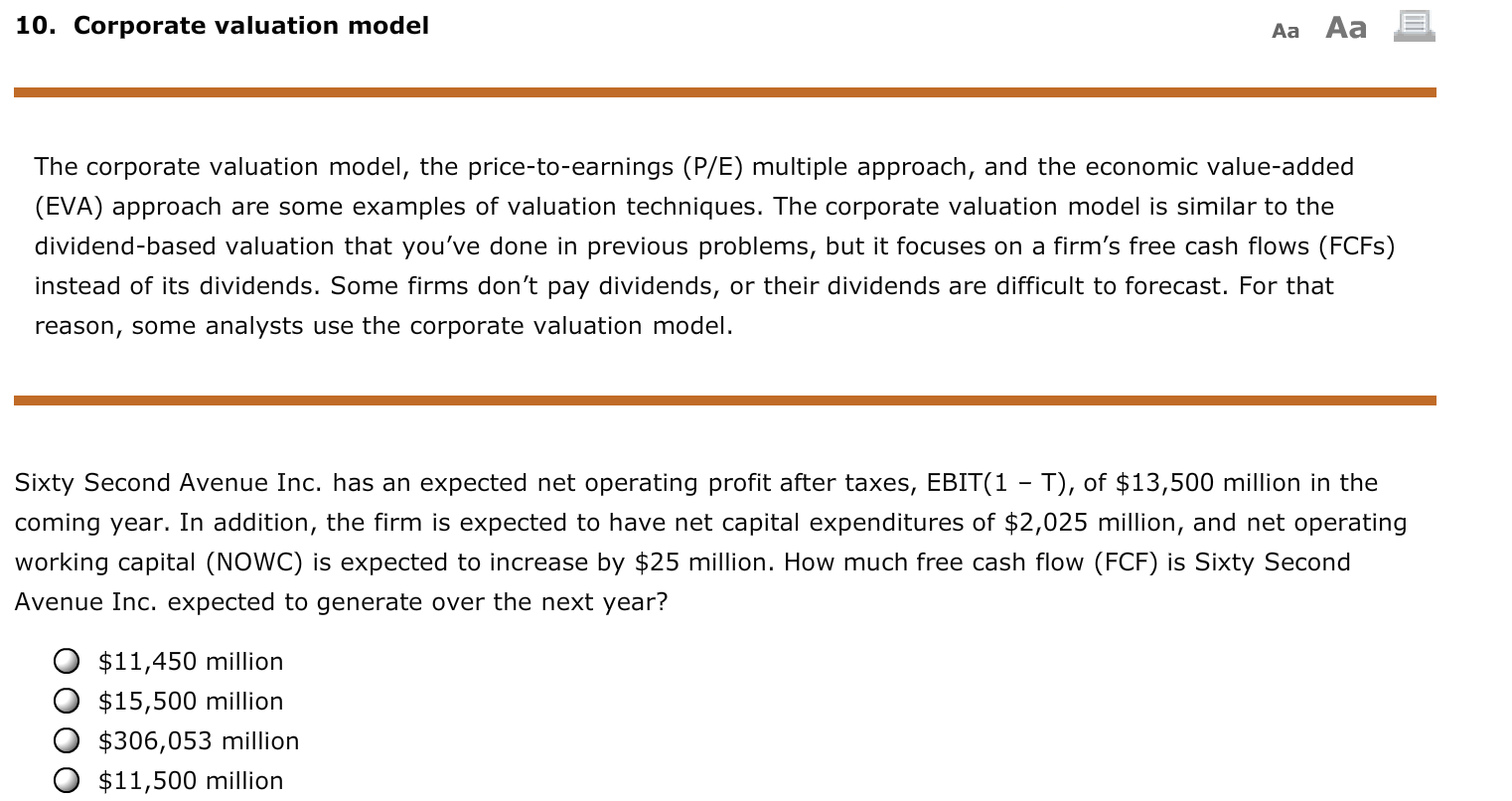  10. Corporate valuation model Aa Aa The corporate valuation model, the