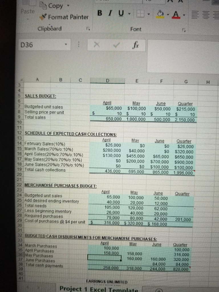 PROJECT 1 INSTRUCTIONS 2 A cash budget. Show the budget by month