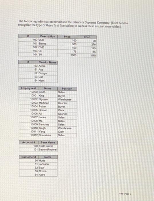 Systems Database Fundamentals Exercise (using Access) - General Instructions Version 8 This