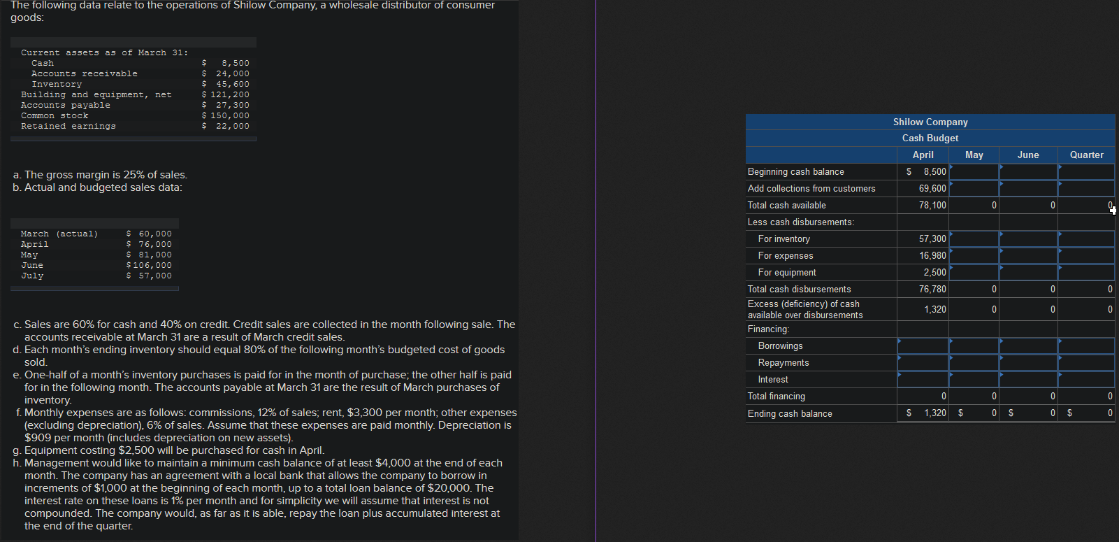 Please create an Assumption page in excel for all given data. Creating