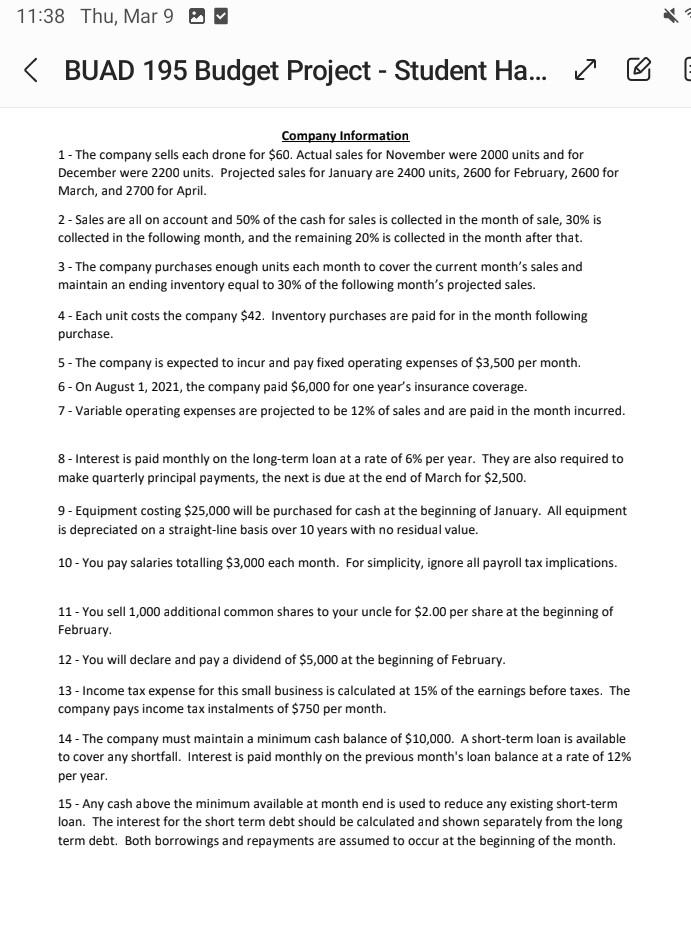 master budget for the first quarter of the year. As of the