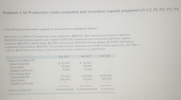 I need help with my assignment please Problem 2-1A Production costs computed