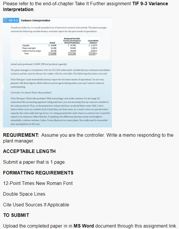  Please refer to the end-of-chapter Take It Further assignment TIF 9-3
