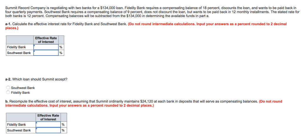 Summit Record Company is negotiating with two banks for a $134,000 loan.