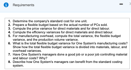 REQUIREMENTS DATA TABLE QUESTIONS OPTIONS FOR 7 AND 8 Requirements 1. Determine