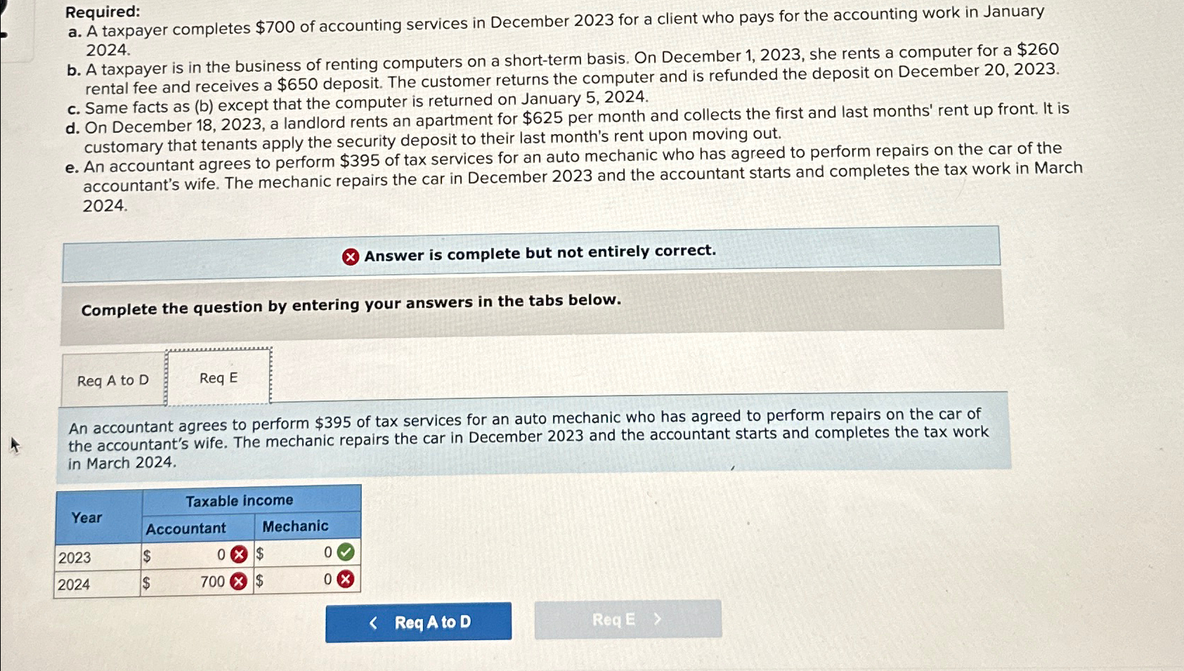  Required: a. A taxpayer completes $700 of accounting services in December
