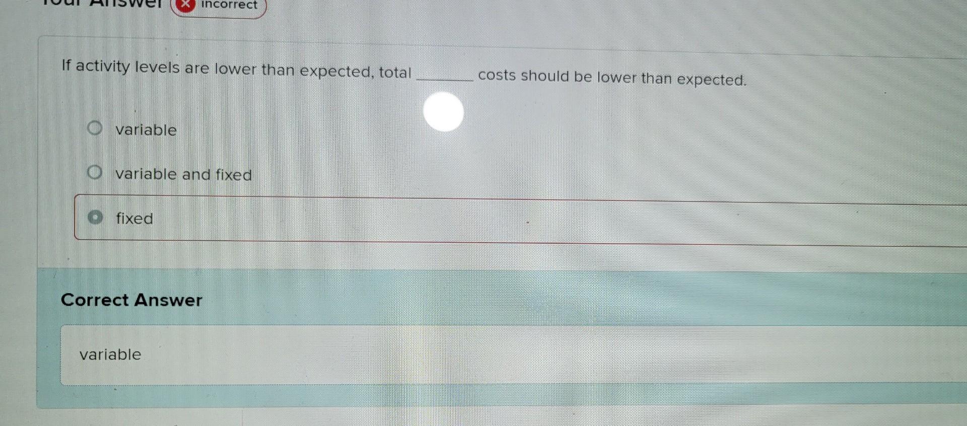 Incorrect Ifa iVi y 'e lbwe 'han exected, costs should be lower